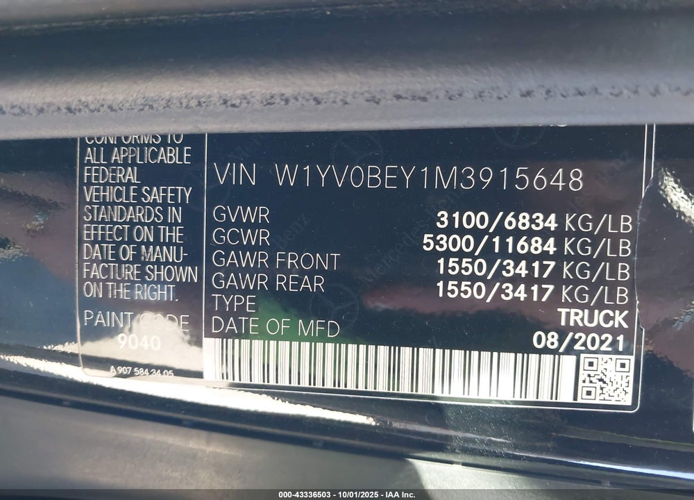 2021 MERCEDES-BENZ METRIS VIN: W1YV0BEY1M3915648
