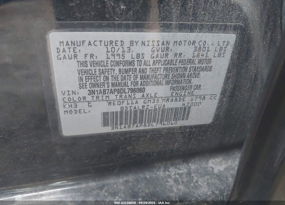 2013 NISSAN SENTRA VIN: 3N1AB7AP8DL796060