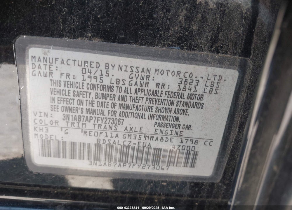 2015 NISSAN SENTRA VIN: 3N1AB7AP7FY273067