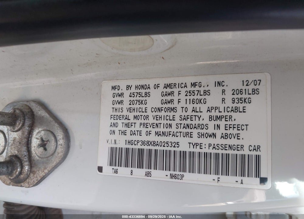 2008 HONDA ACCORD 3.5 EX-L VIN: 1HGCP368X8A025325