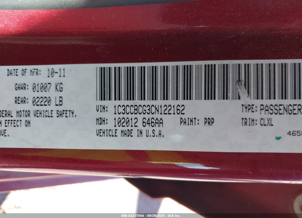 2012 CHRYSLER 200 VIN: 1C3CCBCG3CN122162