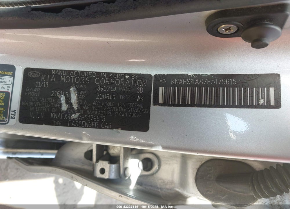 2014 KIA FORTE VIN: KNAFX4A87E5179615