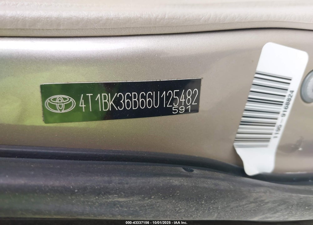 2006 TOYOTA AVALON XLS VIN: 4T1BK36B66U125482
