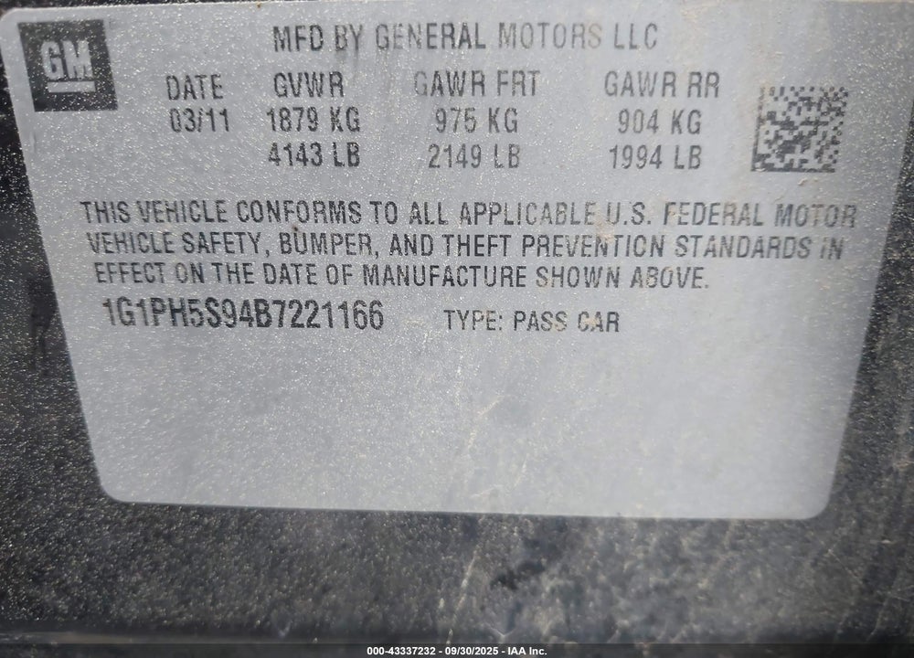 2011 CHEVROLET CRUZE LTZ VIN: 1G1PH5S94B7221166