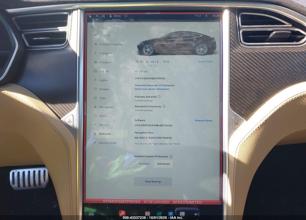 2014 TESLA MODEL S VIN: 5YJSA1H12EFP65163