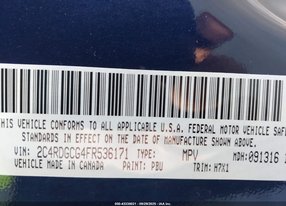 2015 DODGE GRAND CARAVAN SXT VIN: 2C4RDGCG4FR536171