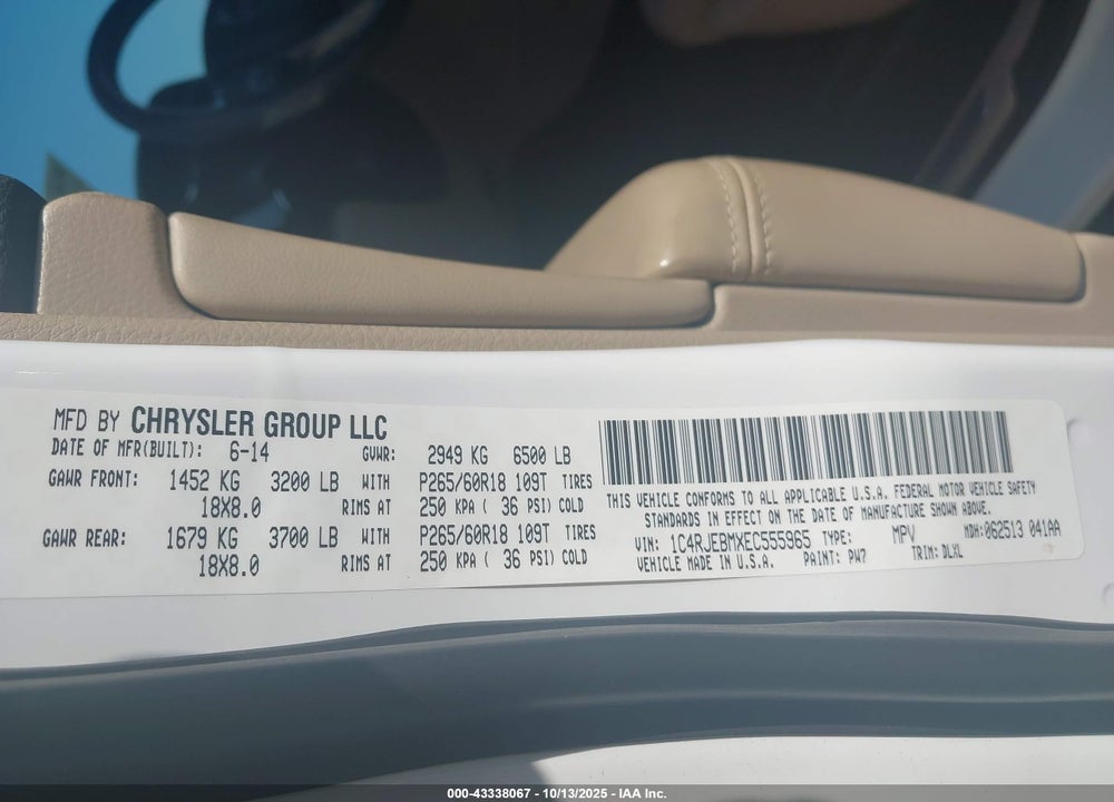 2014 JEEP GRAND CHEROKEE VIN: 1C4RJEBMXEC555965