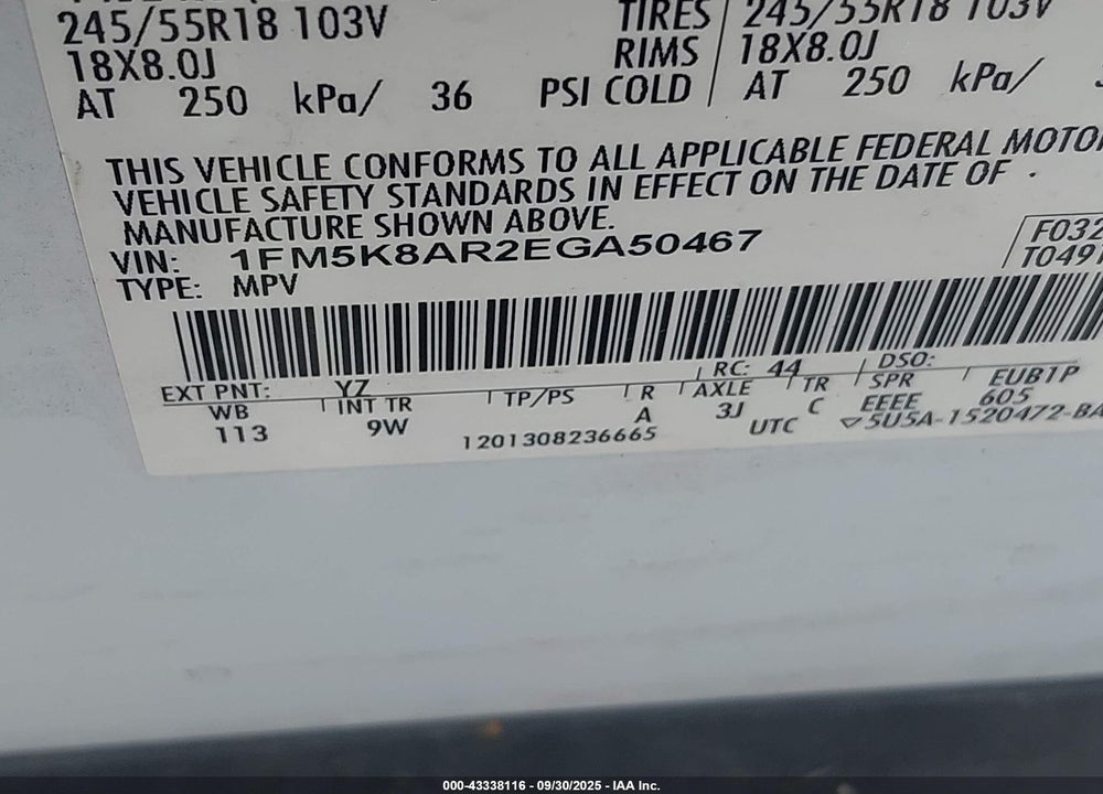 2014 FORD POLICE INTERCEPTOR UTILITY VIN: 1FM5K8AR2EGA50467