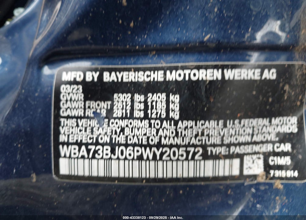 2023 BMW 540 I XDRIVE VIN: WBA73BJ06PWY20572