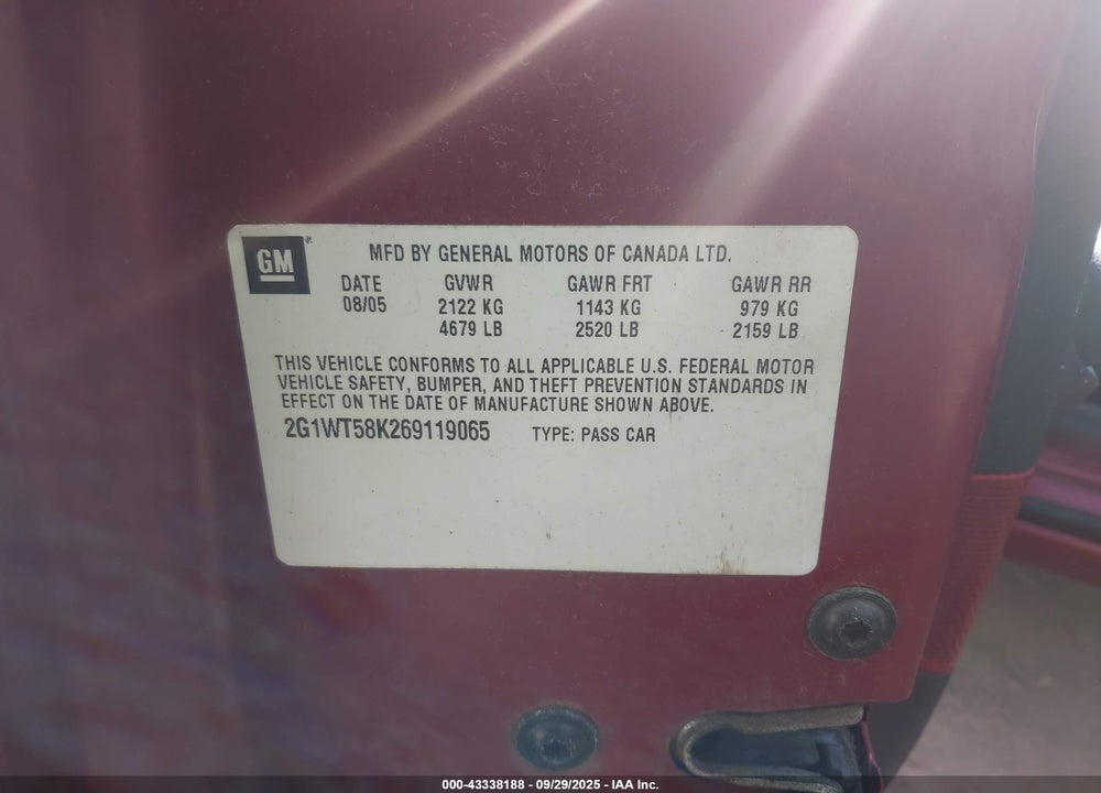 2006 CHEVROLET IMPALA LT VIN: 2G1WT58K269119065