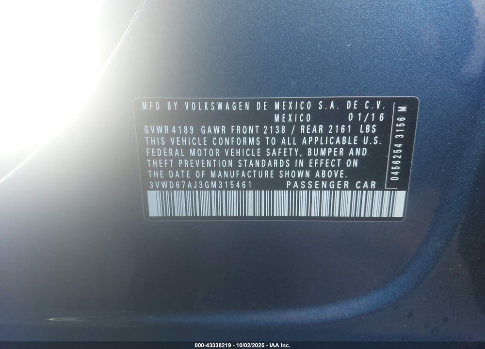 2016 VOLKSWAGEN JETTA 1.4T SE VIN: 3VWD67AJ3GM315461