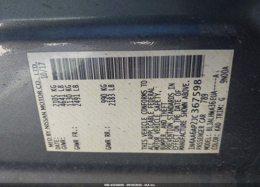 2018 NISSAN MAXIMA 3.5 PLATINUM VIN: 1N4AA6AP2JC367598