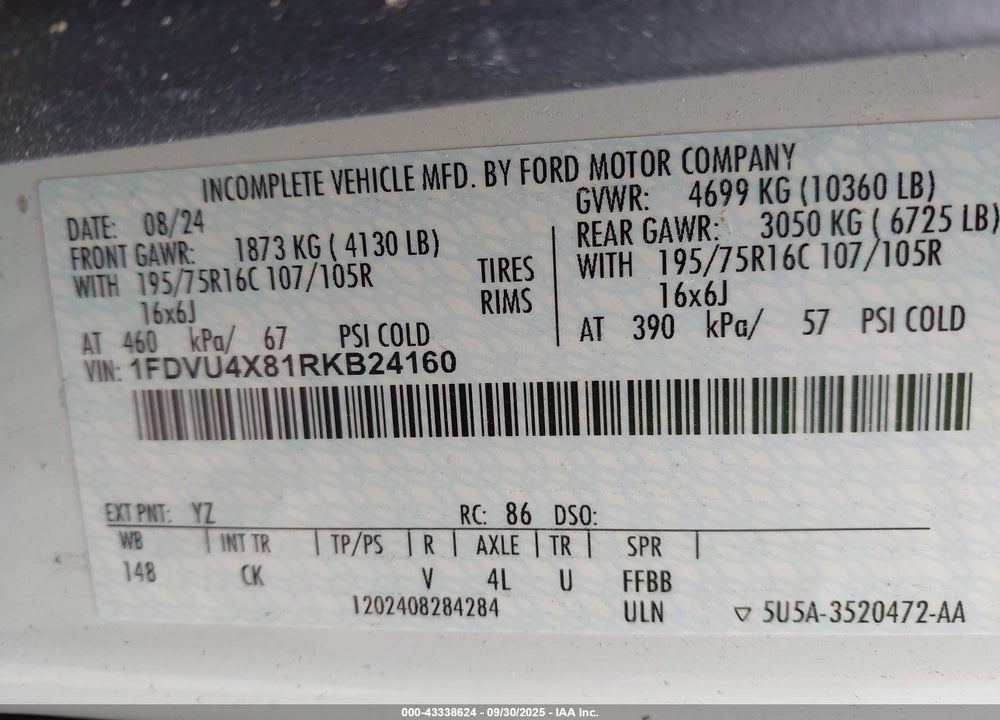 2024 FORD TRANSIT-350 PASSENGER VAN XL VIN: 1FDVU4X81RKB24160