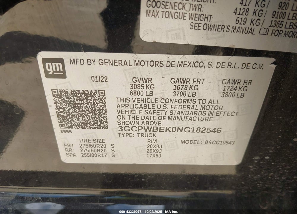 2022 CHEVROLET SILVERADO 1500 LTD 2WD SHORT BED CUSTOM VIN: 3GCPWBEK0NG182546