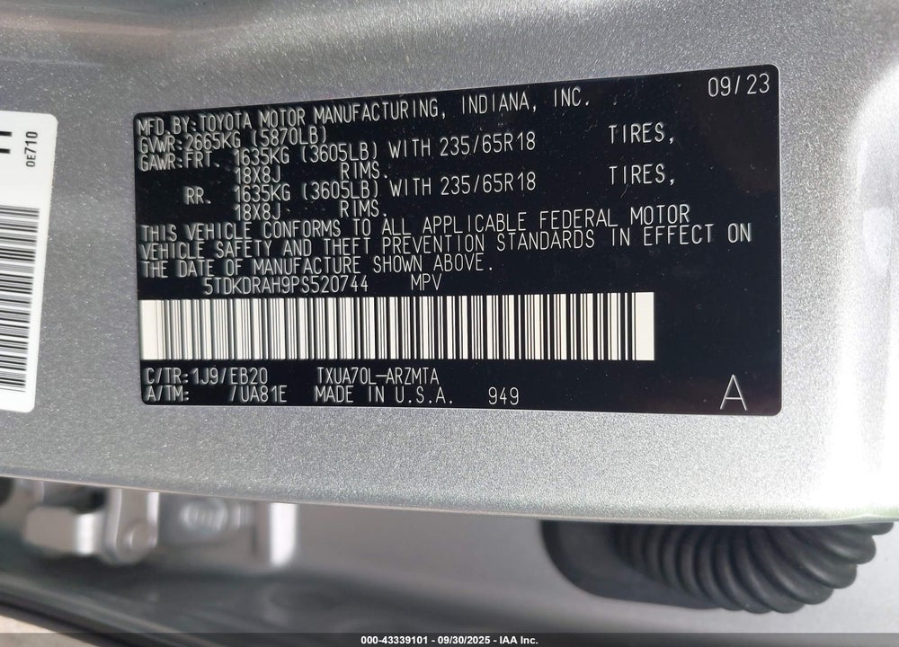 2023 TOYOTA HIGHLANDER XLE VIN: 5TDKDRAH9PS520744