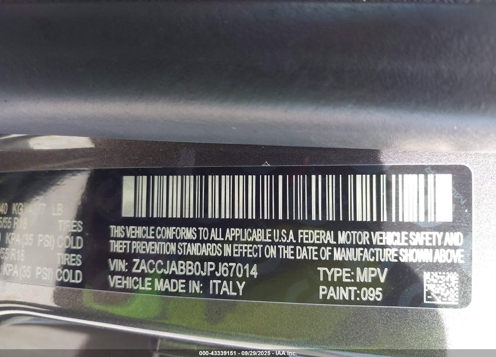 2018 JEEP RENEGADE LATITUDE FWD VIN: ZACCJABB0JPJ67014