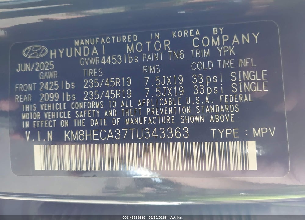 2026 HYUNDAI KONA LIMITED VIN: KM8HECA37TU343363