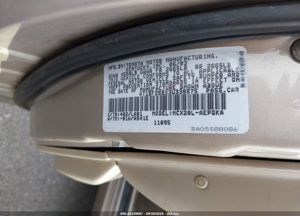 2003 TOYOTA AVALON XLS VIN: 4T1BF28BX3U330875