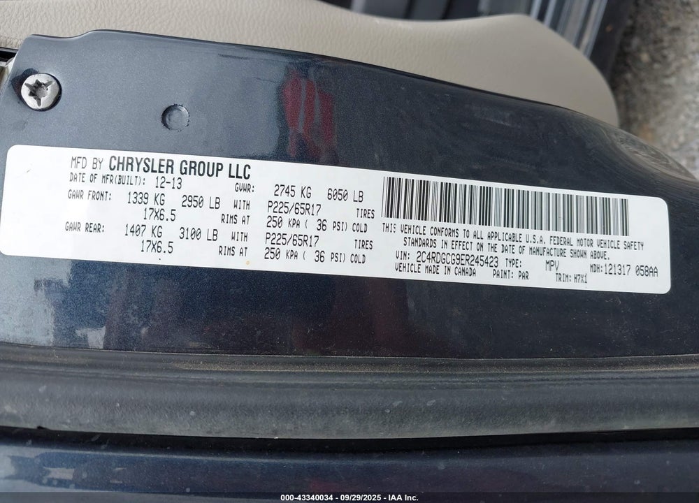 2014 DODGE GRAND CARAVAN SXT VIN: 2C4RDGCG9ER245423