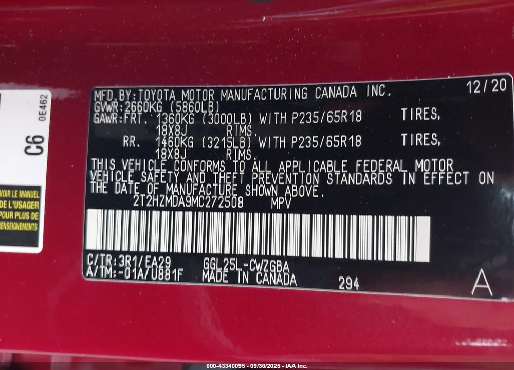 2021 LEXUS RX 350 VIN: 2T2HZMDA9MC272508
