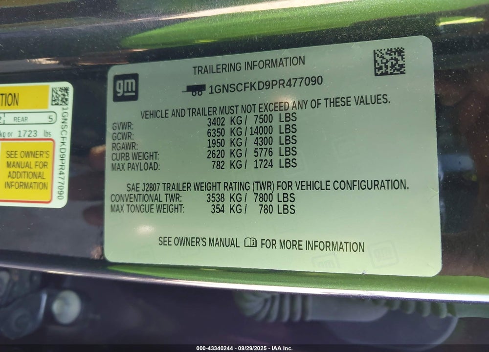 2023 CHEVROLET SUBURBAN 2WD PREMIER VIN: 1GNSCFKD9PR477090