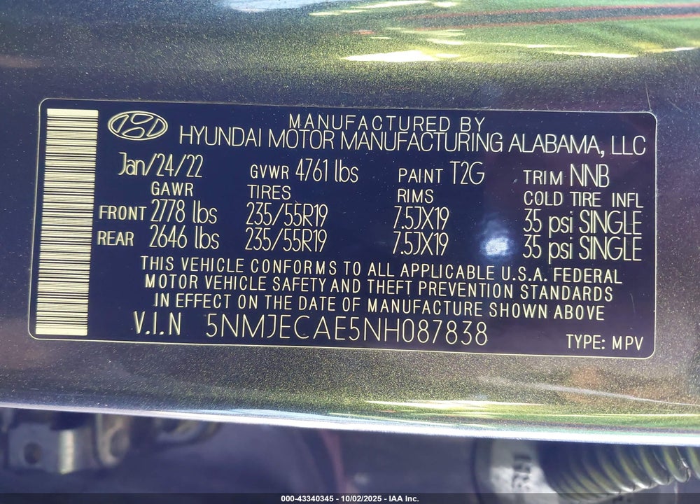 2022 HYUNDAI TUCSON VIN: 5NMJECAE5NH087838