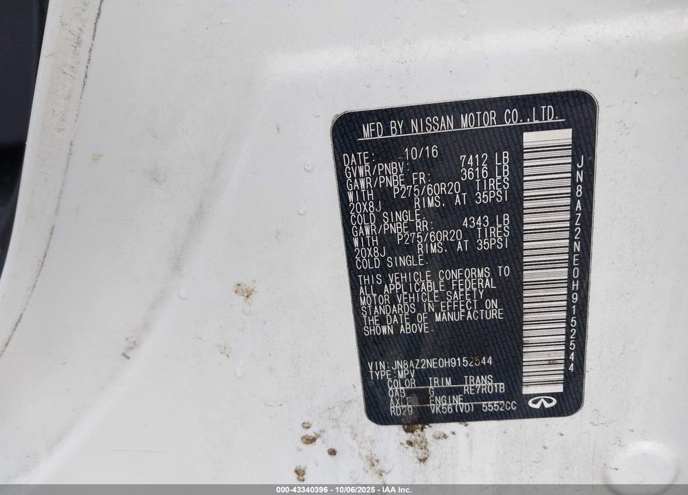 2017 INFINITI QX80 VIN: JN8AZ2NE0H9152544