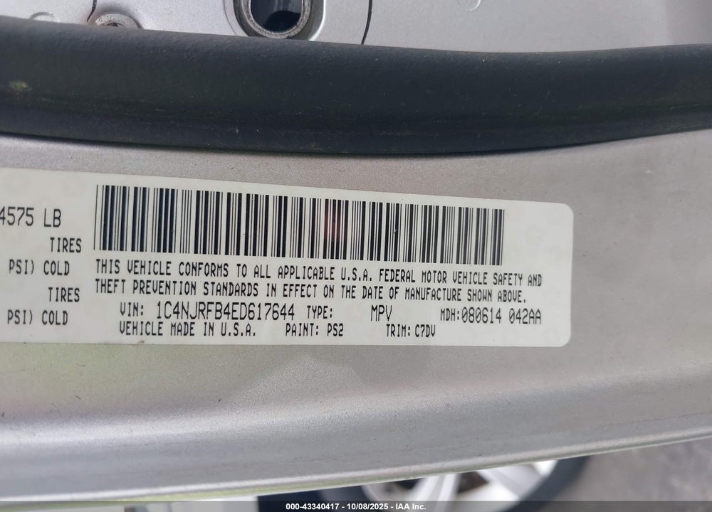2014 JEEP PATRIOT VIN: 1C4NJRFB4ED617644
