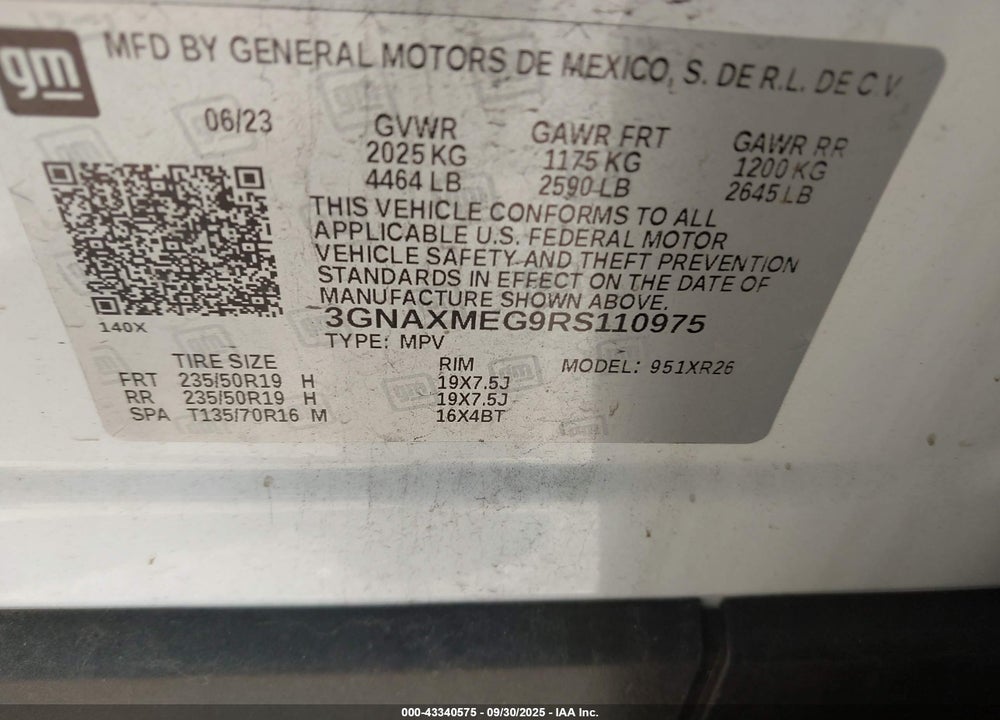 2024 CHEVROLET EQUINOX VIN: 3GNAXMEG9RS110975