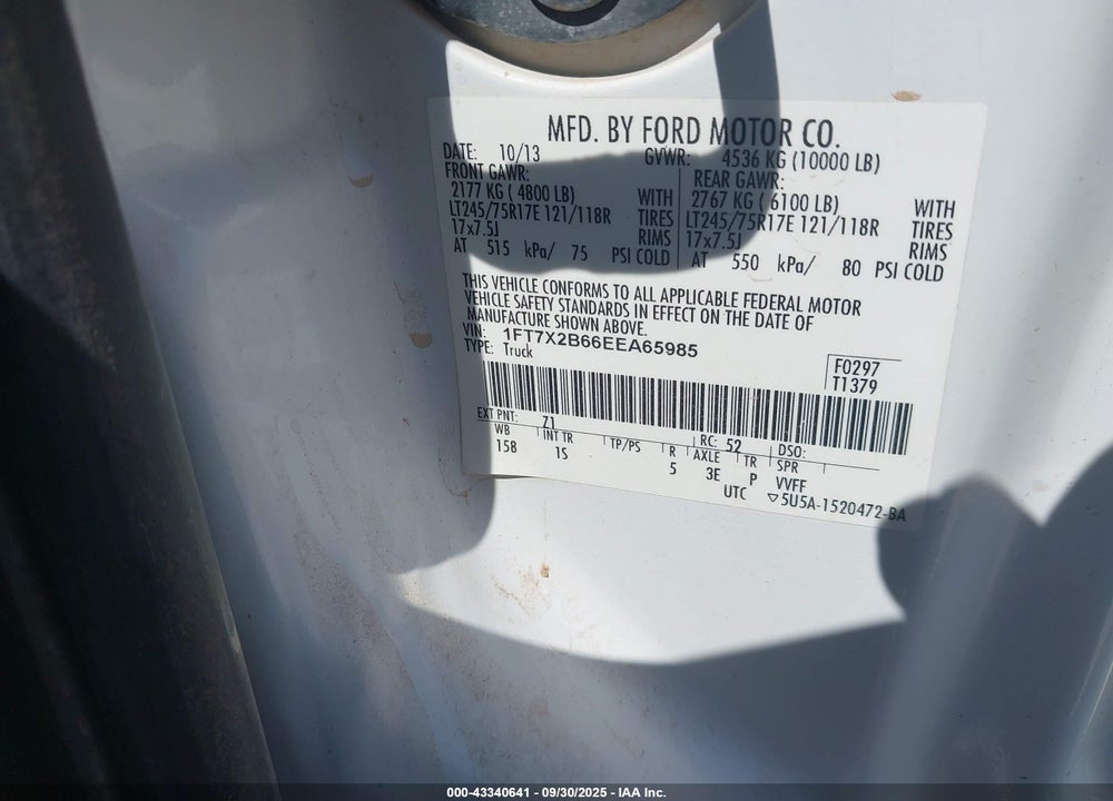 2014 FORD F-250 VIN: 1FT7X2B66EEA65985