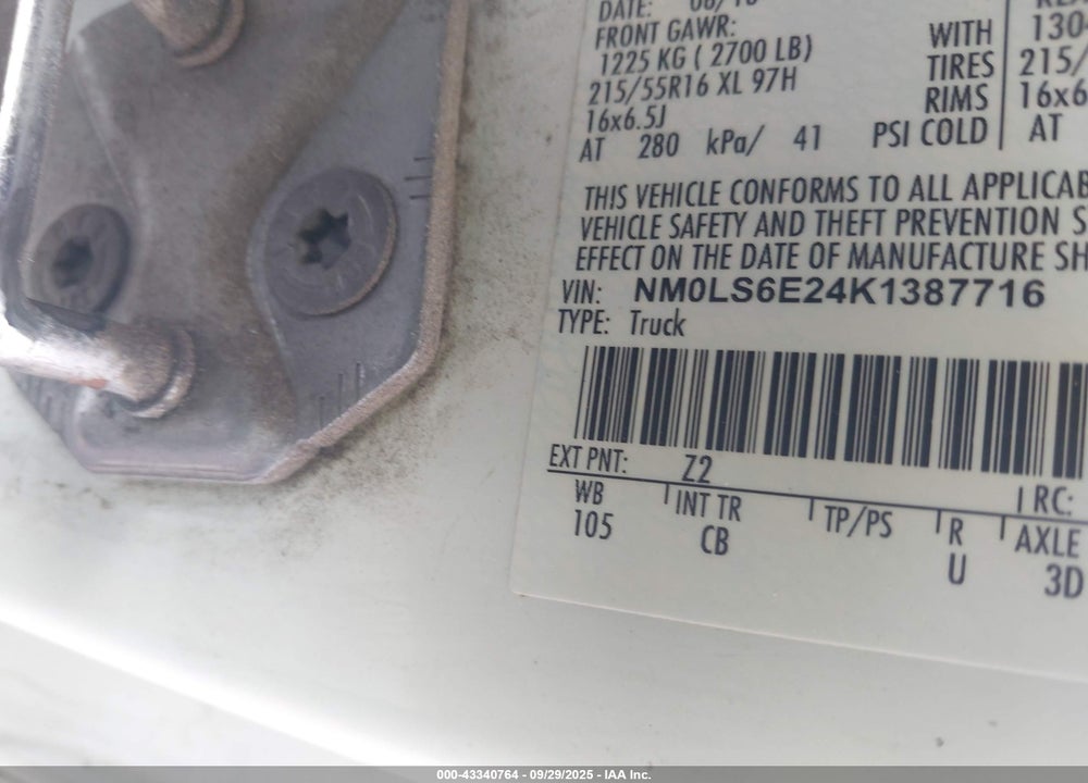 2019 FORD TRANSIT CONNECT VIN: NM0LS6E24K1387716