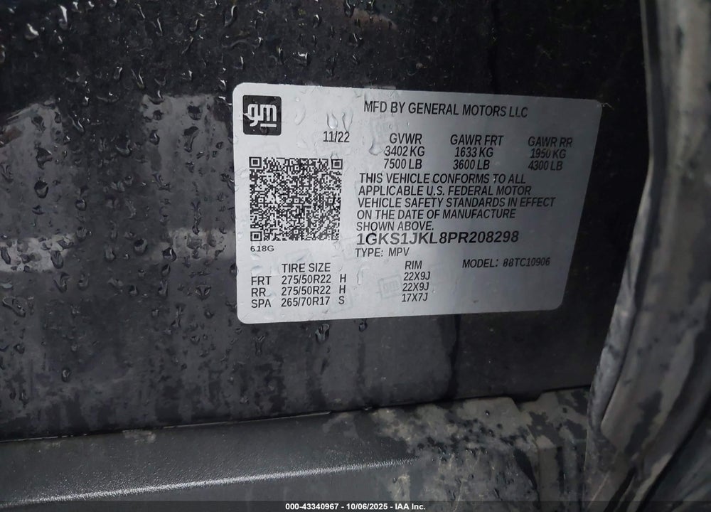 2023 GMC YUKON XL 2WD DENALI VIN: 1GKS1JKL8PR208298
