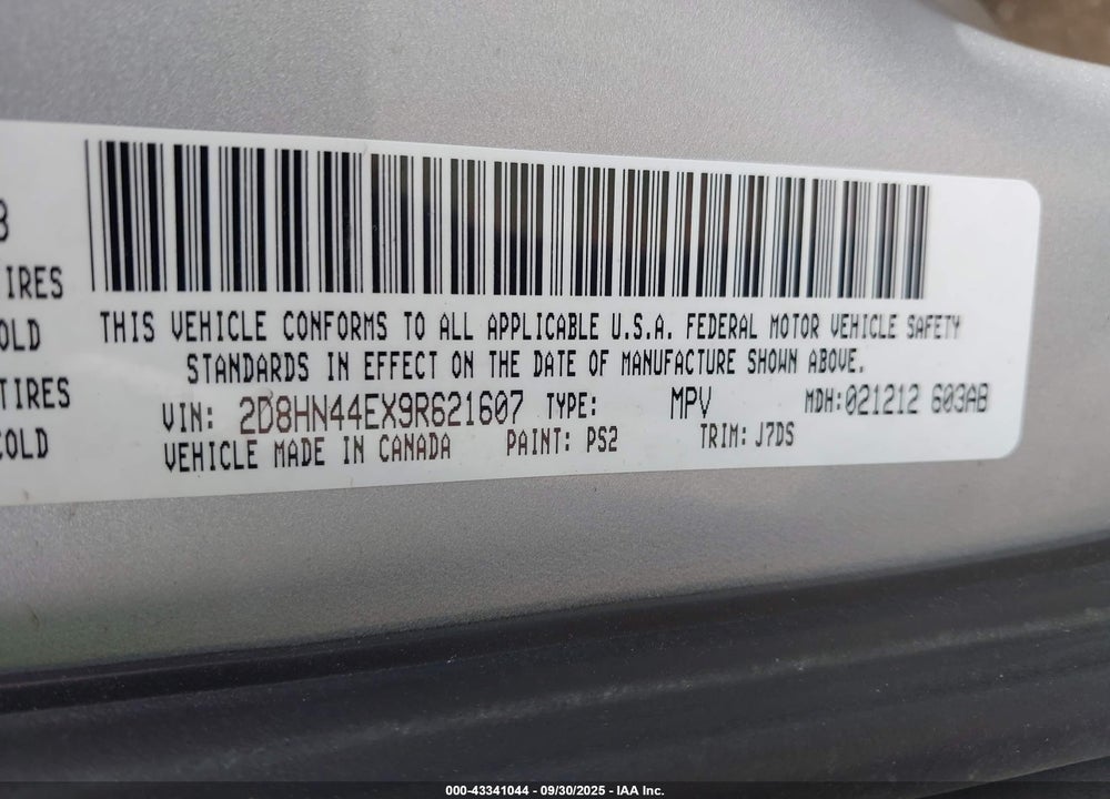 2009 DODGE GRAND CARAVAN SE VIN: 2D8HN44EX9R621607