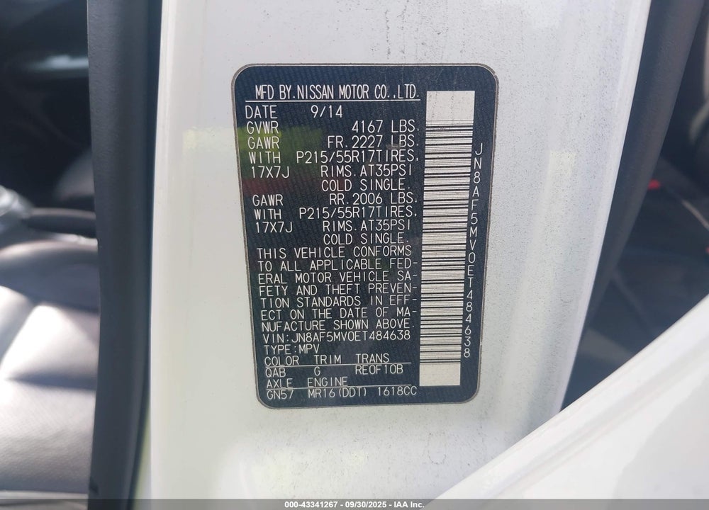 2014 NISSAN JUKE SL VIN: JN8AF5MV0ET484638