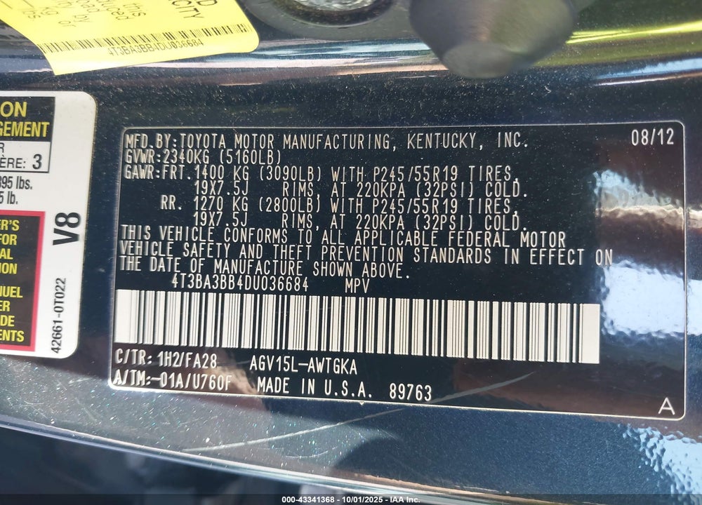 2013 TOYOTA VENZA VIN: 4T3BA3BB4DU036684
