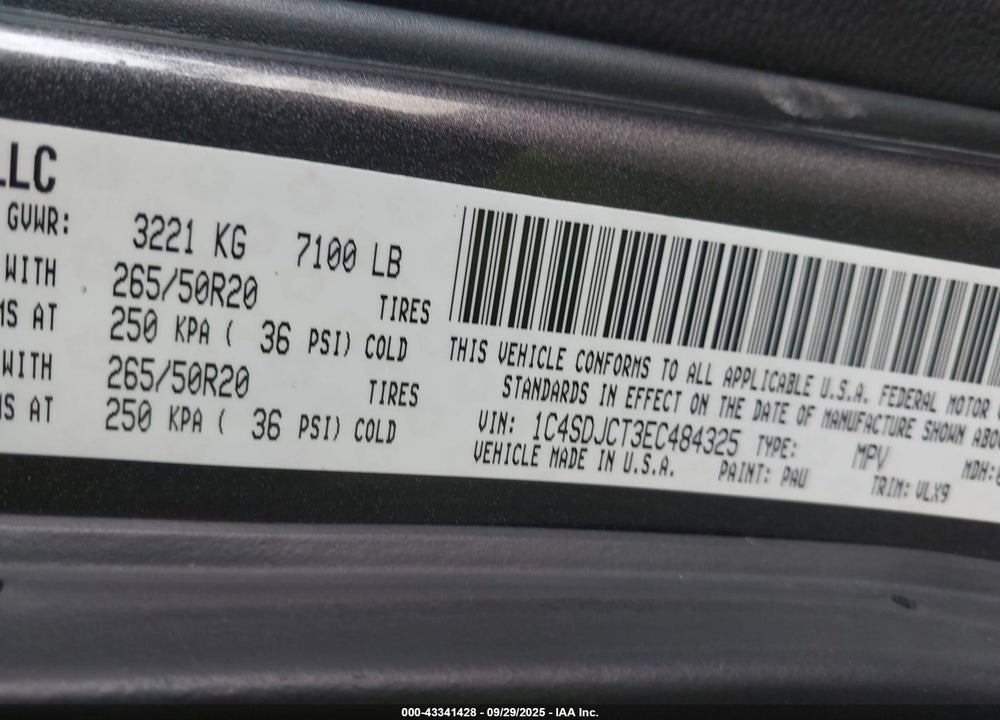 2014 DODGE DURANGO R/T VIN: 1C4SDJCT3EC484325