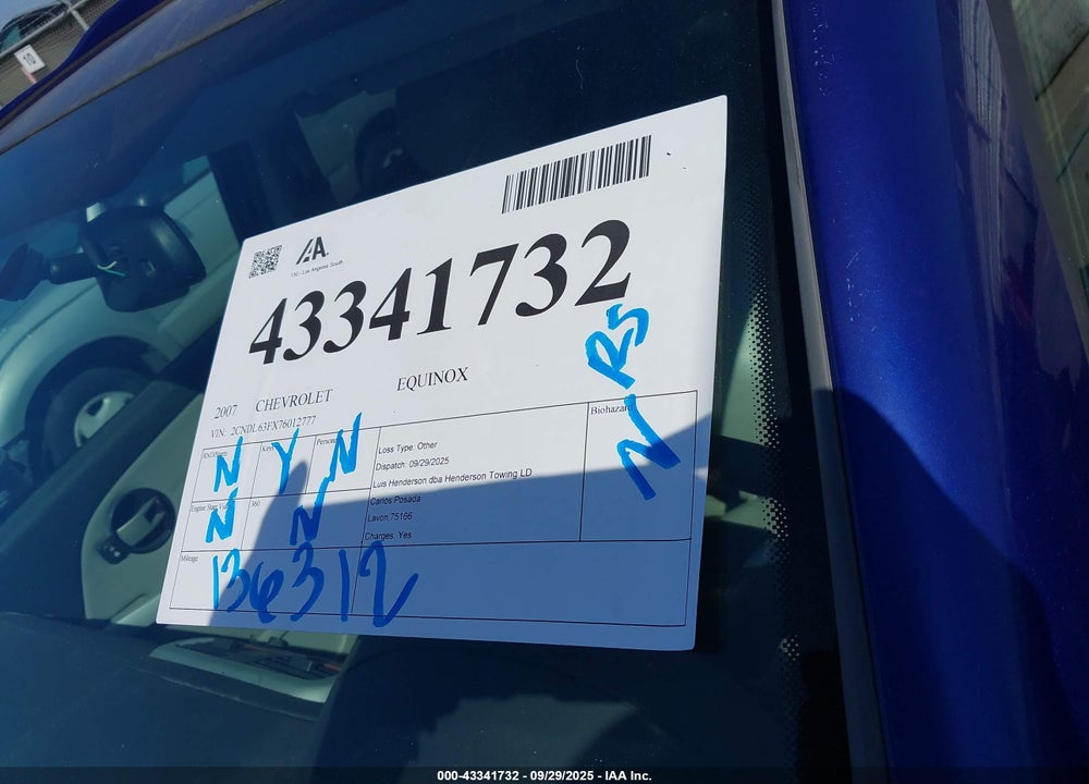 2007 CHEVROLET EQUINOX VIN: 2CNDL63FX76012777