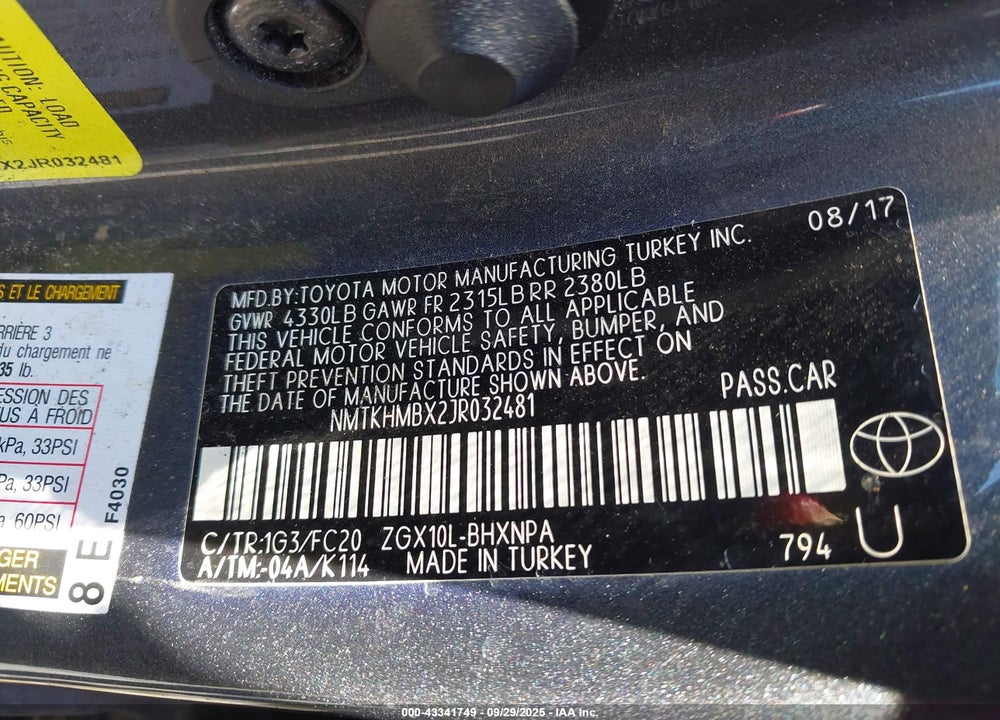 2018 TOYOTA C-HR XLE PREMIUM VIN: NMTKHMBX2JR032481