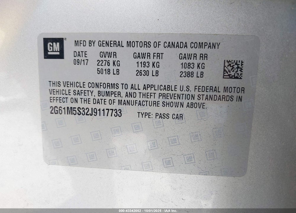 2018 CADILLAC XTS VIN: 2G61M5S32J9117733