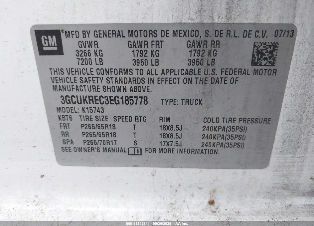2014 CHEVROLET SILVERADO 1500 VIN: 3GCUKREC3EG185778