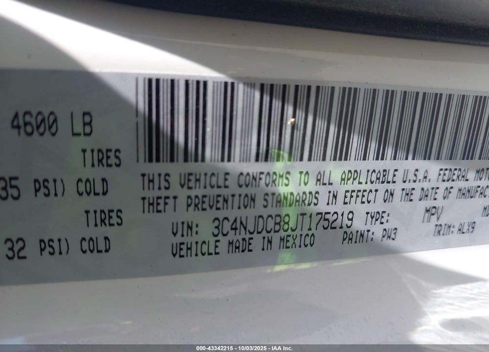 2018 JEEP COMPASS VIN: 3C4NJDCB8JT175219