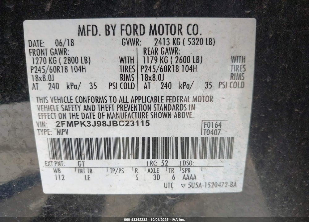 2018 FORD EDGE VIN: 2FMPK3J98JBC23115