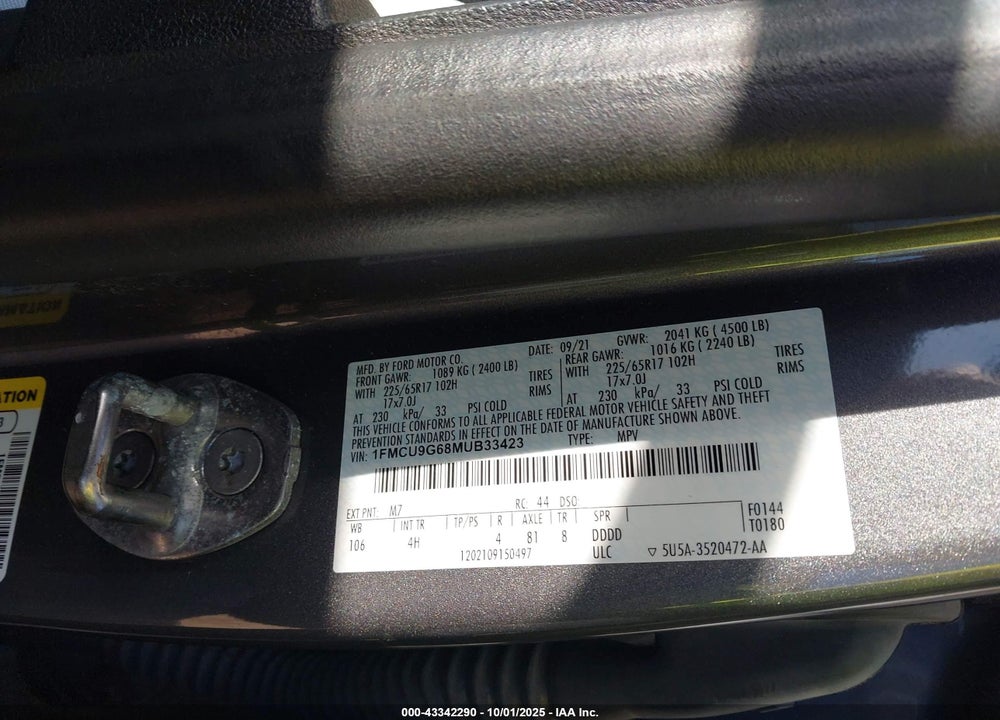 2021 FORD ESCAPE SE VIN: 1FMCU9G68MUB33423