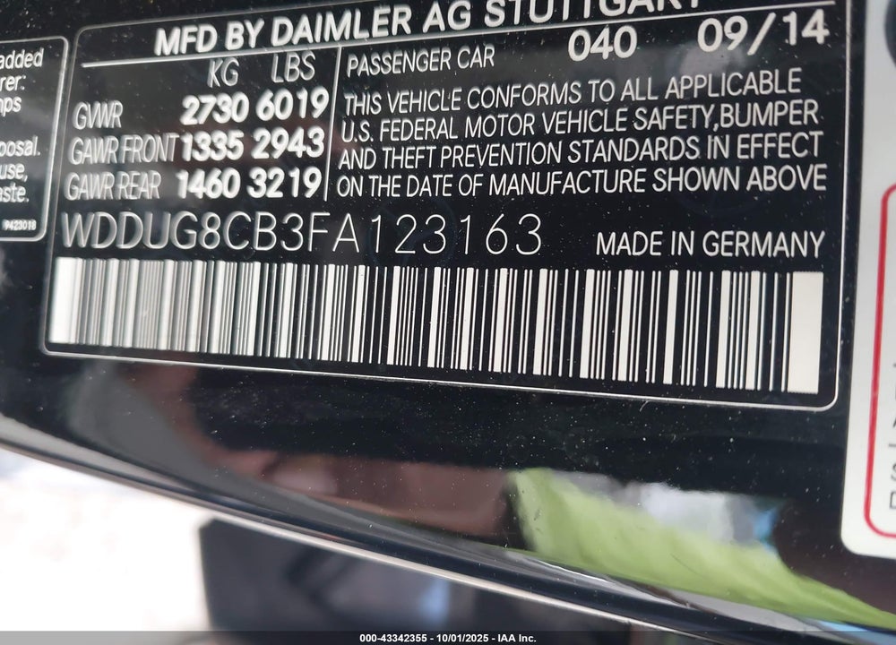 2015 MERCEDES-BENZ S 550 VIN: WDDUG8CB3FA123163