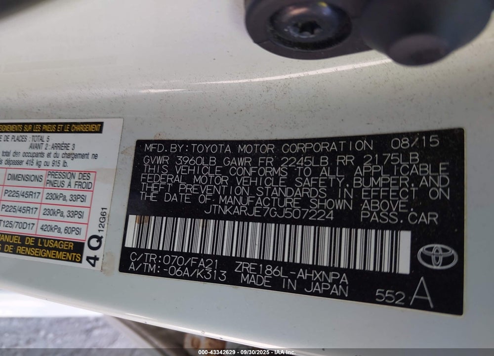 2016 SCION IM VIN: JTNKARJE7GJ507224