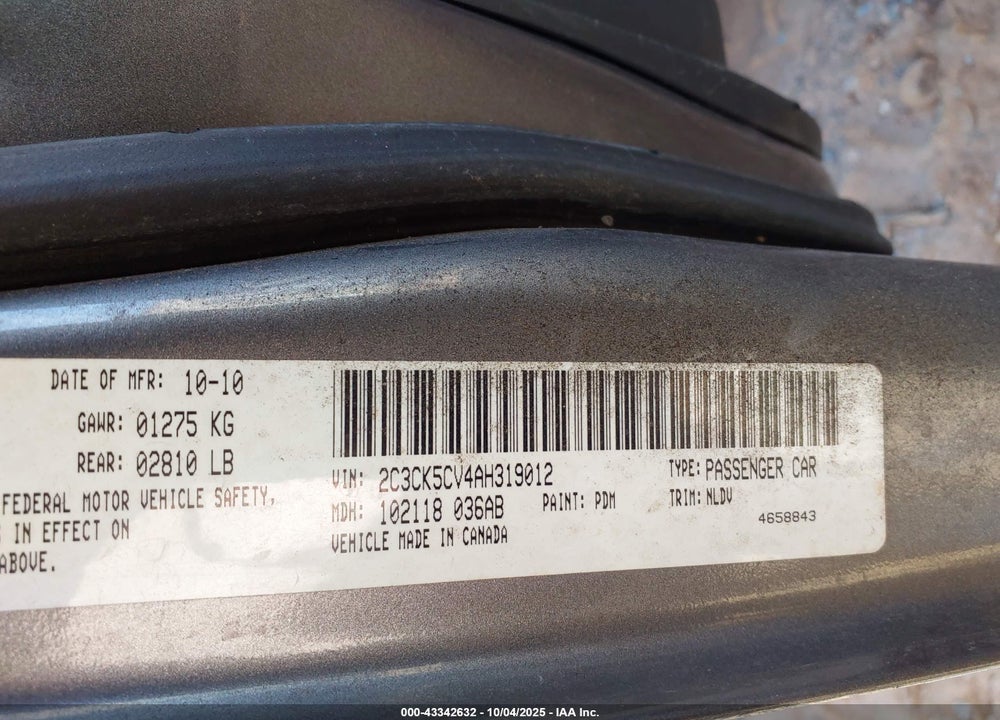 2010 CHRYSLER 300 VIN: 2C3CK5CV4AH319012