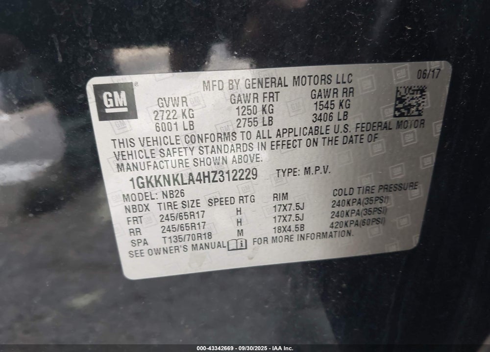 2017 GMC ACADIA SLE-1 VIN: 1GKKNKLA4HZ312229