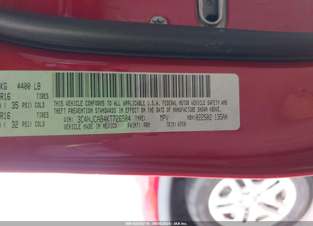 2019 JEEP COMPASS VIN: 3C4NJCAB4KT726504