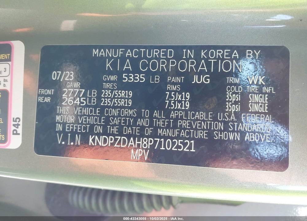 2023 KIA SPORTAGE HYBRID VIN: KNDPZDAH8P7102521
