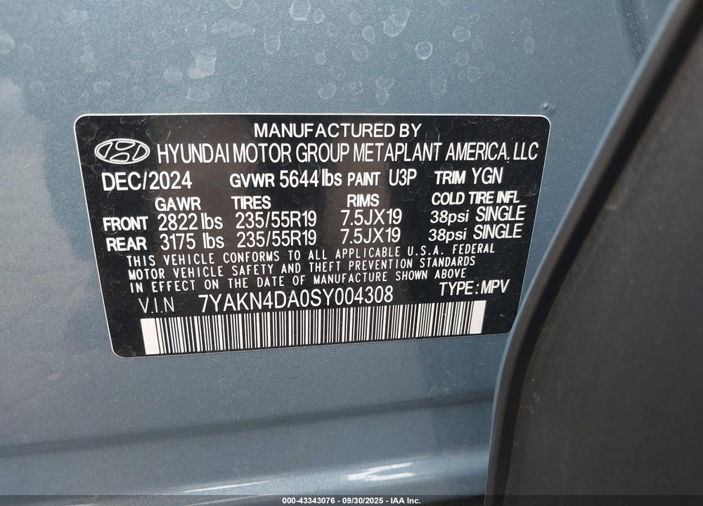 2025 HYUNDAI IONIQ 5 SEL VIN: 7YAKN4DA0SY004308